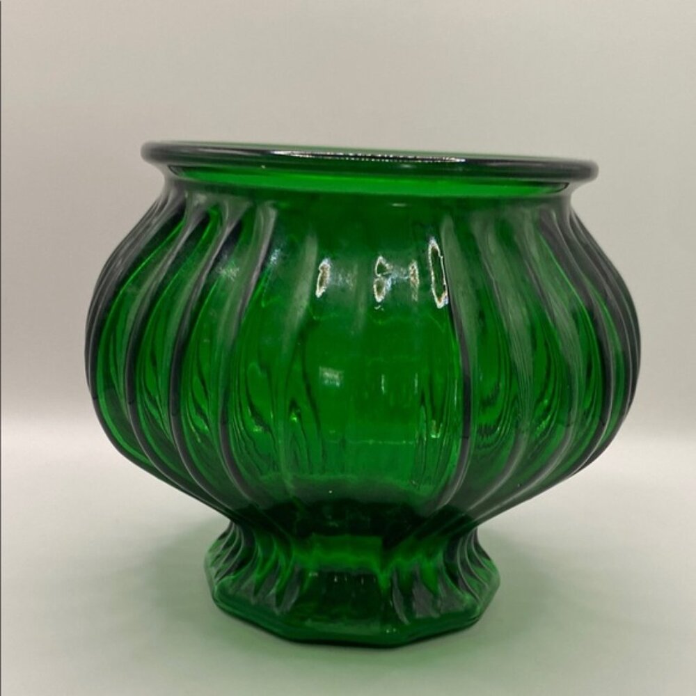 Vintage E. O. Brody Cleveland Glass Green Vase Bowl Mid Century Decor